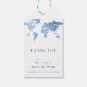 Étiquettes-cadeau Carte du monde bleu Voyage Baby shower d'aventure