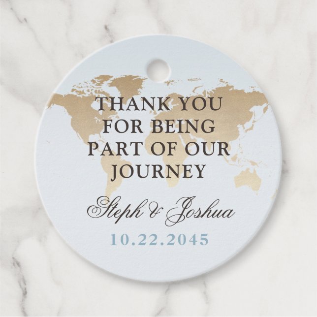 Étiquettes Cadeau Carte du monde Voyage Thème de mariage (Devant)