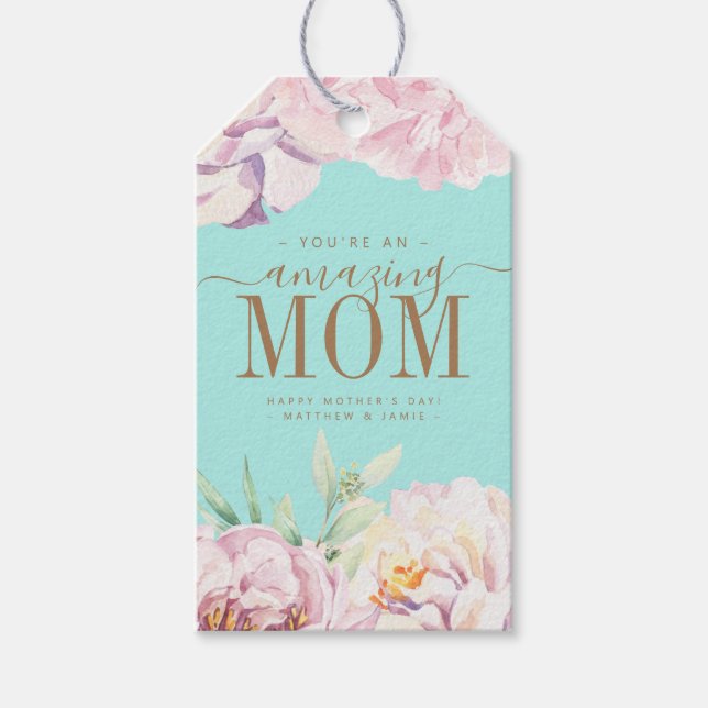 Étiquettes-cadeau Carte Floral Personnalisée pour la fête des mères (Devant)