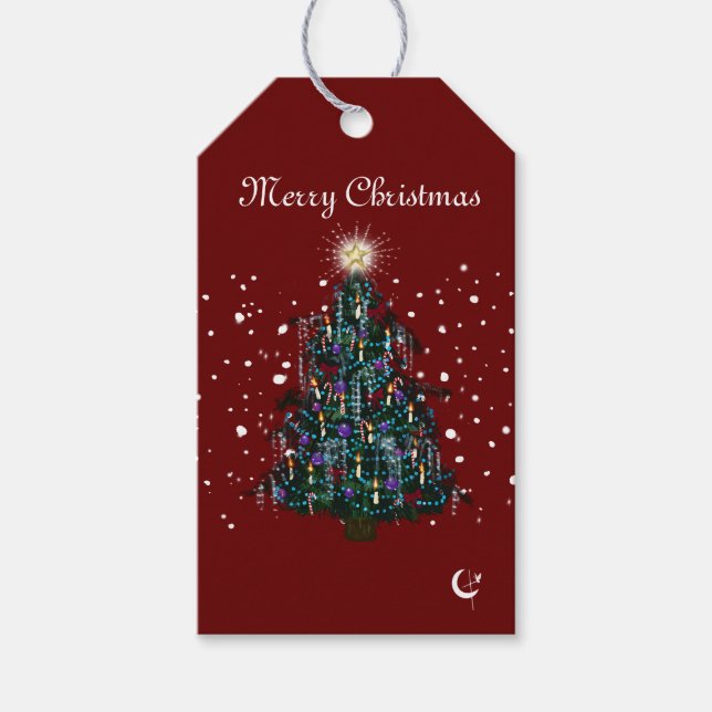 Étiquettes-cadeau Carte postale Arbre de Noël (Devant)