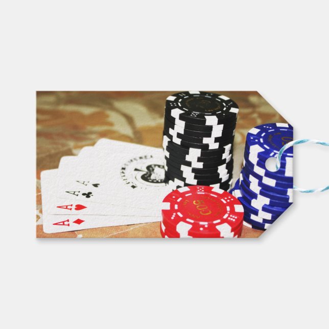 Étiquettes-cadeau Cartes de Poker Aces Chips Jeux Casino Gagner jeu (Devant (Horizontal))