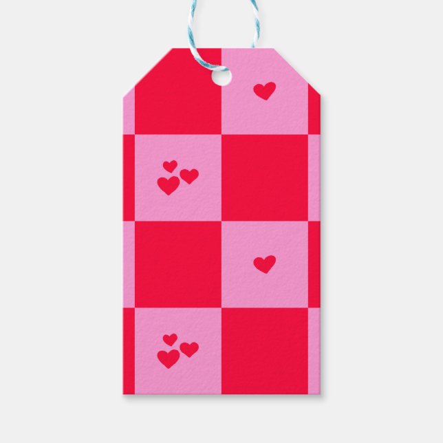 Étiquettes-cadeau Cartes Grille rose et rouge (Devant)
