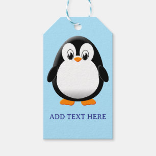 Étiquettes-cadeau Carton en pingouin mignon bleu personnalisé