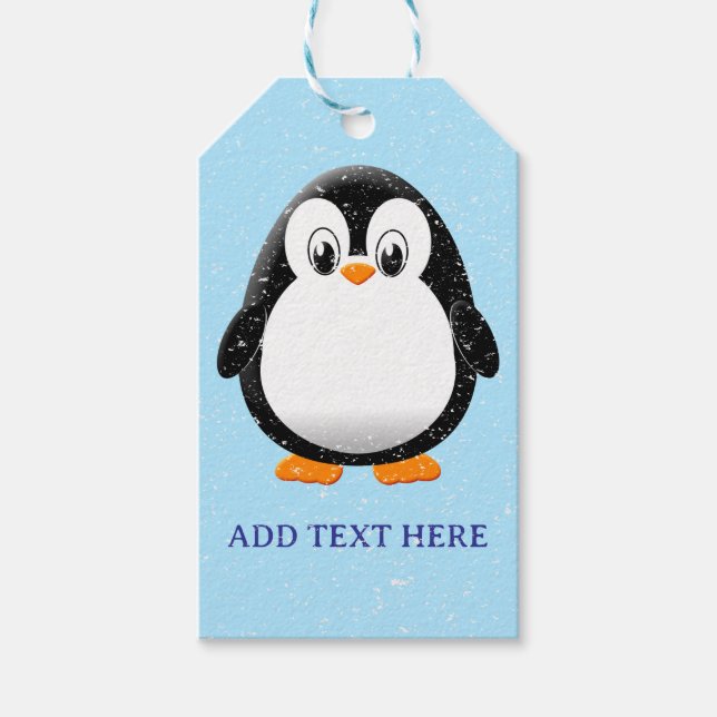 Étiquettes-cadeau Carton en pingouin mignon hiver personnalisé (Devant)