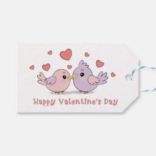 Étiquettes-cadeau Cartoon mignon Lovebirds Coeurs roses Saint-Valent