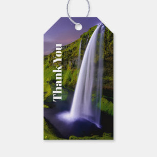Étiquettes-cadeau Cascade Islandaise Photo de Nature Verte Merci