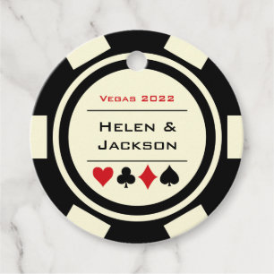 Étiquettes Cadeau Casino Black White Poker Chips Las Vegas Mariage
