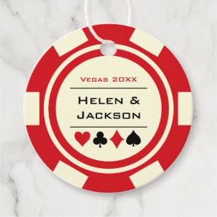 Étiquettes Cadeau Casino Poker Chip rouge et Mariage ivoire