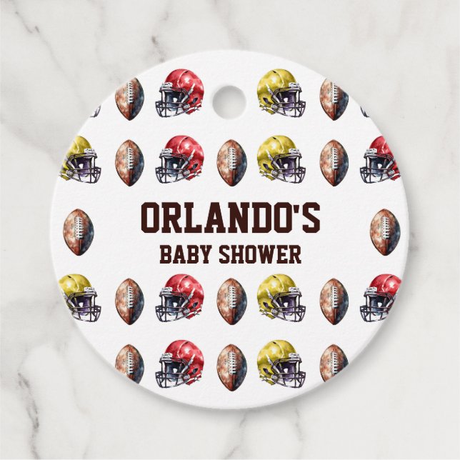 Étiquettes Cadeau Casque de football et Baby shower de balle (Devant)