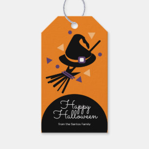 Étiquettes-cadeau Casquette de sorcière d'Halloween Orange Trick ou 