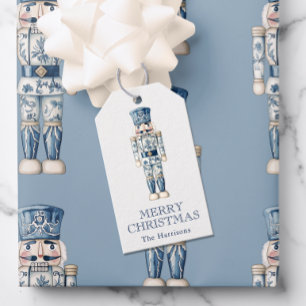 Étiquettes-cadeau Casse-noires de Noël en Chinoiserie Bleu et Blanc