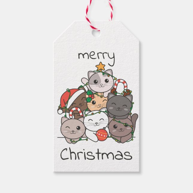 Étiquettes-cadeau Cat Christmas Tree Drôle Animal Noël Vacances (Devant)