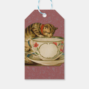 Étiquettes-cadeau Cat Teacup Cute Vintage Victorien