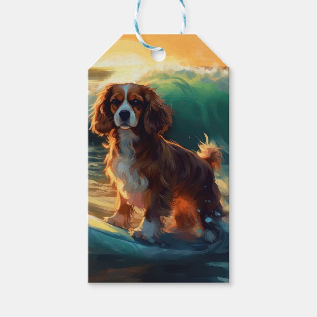 Étiquettes-cadeau Cavalier King Beach Surf Peinture (Devant)