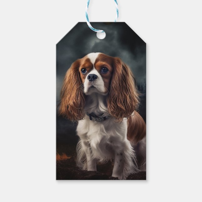 Étiquettes-cadeau Cavalier King Charles Spaniel Halloween effrayant (Devant)