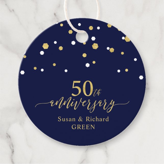 Étiquettes Cadeau Célébration de 50 ans de mariage Gold & Navy (Devant)