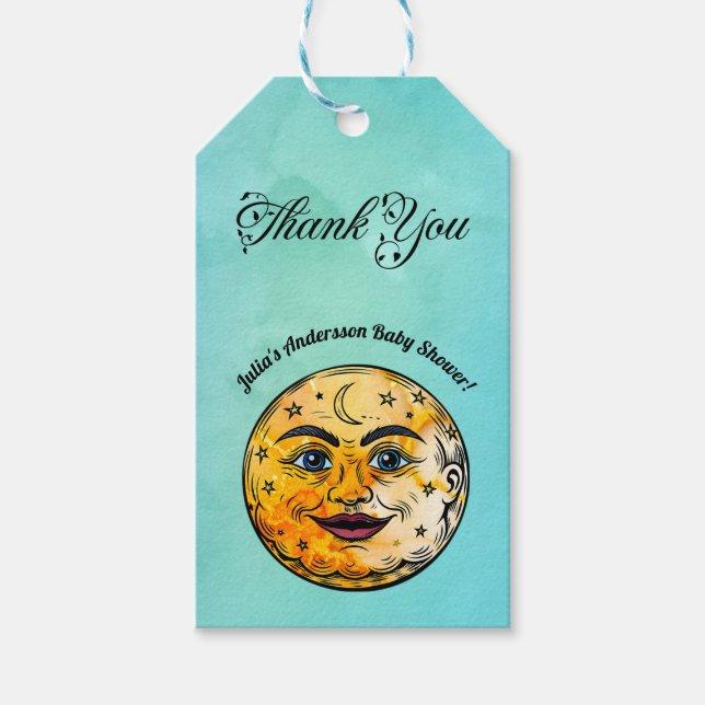 Étiquettes-cadeau Célébration du Baby shower de la Lune (Devant)