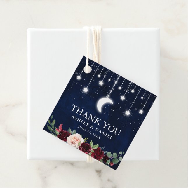 Étiquettes Cadeau Céleste Mariage Sky Moon étoiles éclaire Floral (En situation)