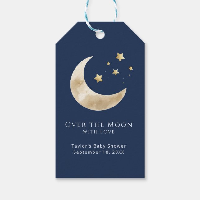 Étiquettes-cadeau Celestial Moon & Stars Over the Moon Baby Shower  (Devant)