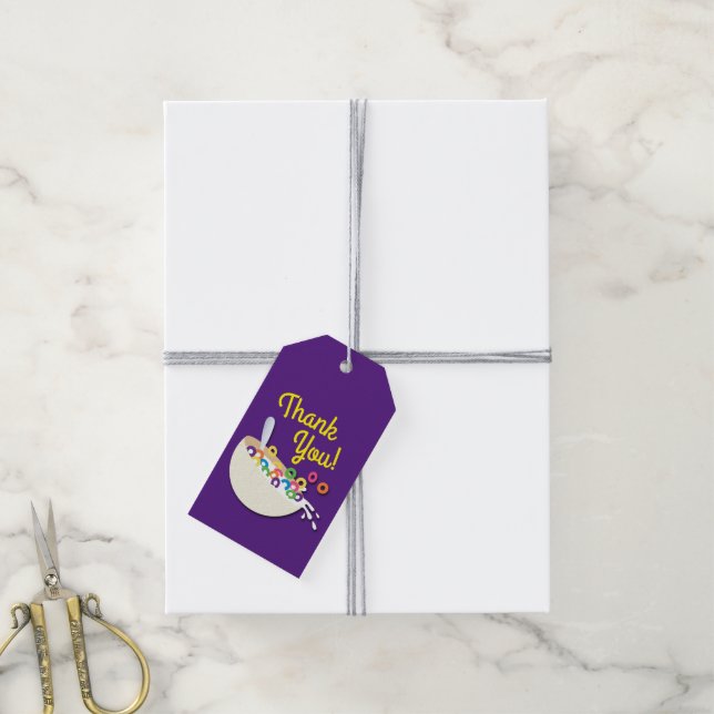 Étiquettes-cadeau Cereal Bowl Slepover fête d'anniversaire (Avec de la ficelle)
