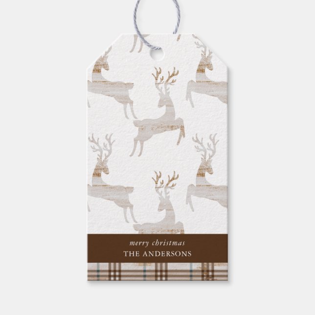 Étiquettes-cadeau Cerf de bois rustique (Devant)