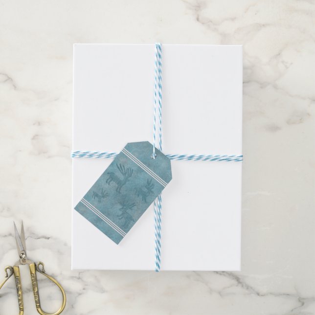 Étiquettes-cadeau Cerfs et pins d'hiver du sud-ouest Bleu (Avec de laficelle)