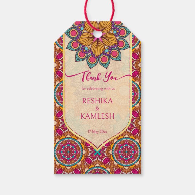 Étiquettes-cadeau Cerise mandala rangoli mariage nom personnalisé (Devant)