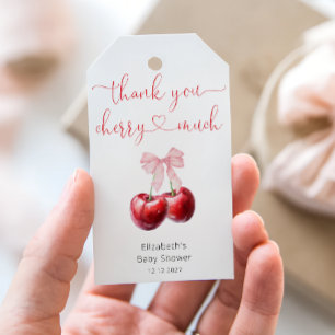 Étiquettes-cadeau Cerise mignonne avec Merci Baby shower Bow