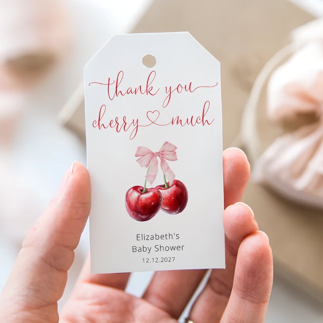Étiquettes-cadeau Cerise mignonne avec Merci Baby shower Bow (Créateur téléchargé)