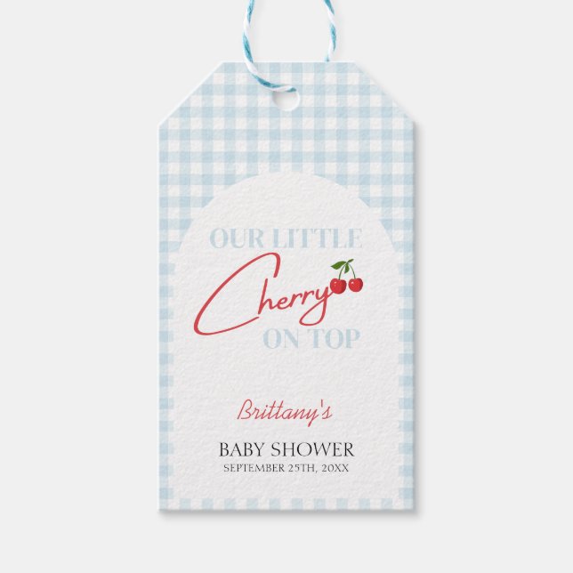 Étiquettes-cadeau Cerise sur le dessus Baby shower tartan plaid (Devant)
