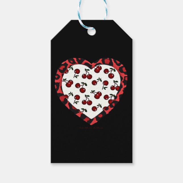Étiquettes-cadeau Cerises RAB Empreinte de léopard Heart Rockabilly (Devant)