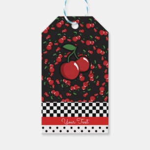 Étiquettes-cadeau Cerises Rouges Rétro Noir Blanc Faveur de Fête