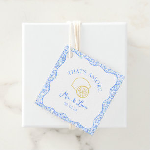 Étiquettes Cadeau C'est Amore Citron Bleu Carreaux Mariage personnal
