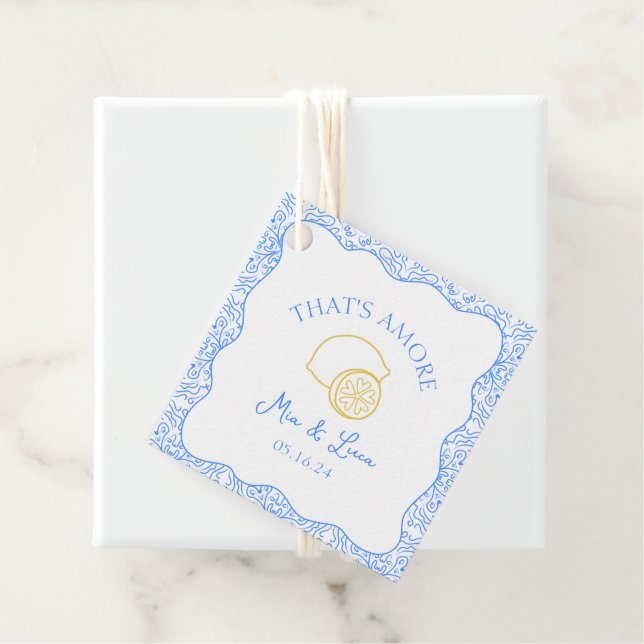 Étiquettes Cadeau C'est Amore Citron Bleu Carreaux Mariage personnal (En situation)