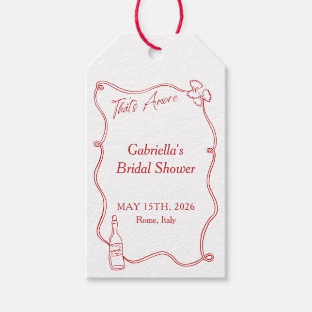 Étiquettes-cadeau C'est Amore Whimsical Main tiré Chic Rouge Italien (Devant)