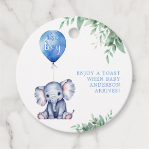 Étiquettes Cadeau C'est un Baby shower bleu éléphant garçon