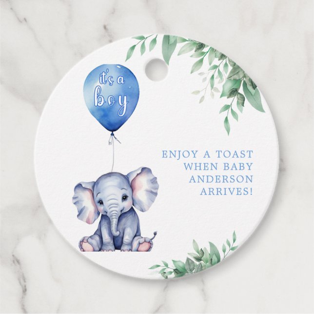 Étiquettes Cadeau C'est un Baby shower bleu éléphant garçon (Devant)
