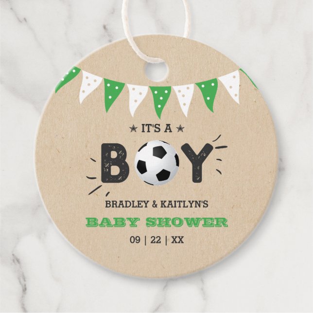 Étiquettes Cadeau C'est un garçon ! Baby shower Co-ed À Thème Footba (Devant)