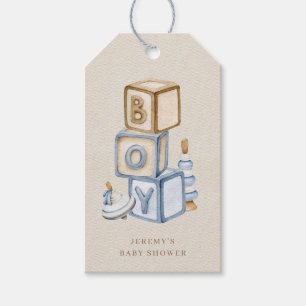 Étiquettes-cadeau C'est un garçon Bleu Boho Blocs et jouets en bois
