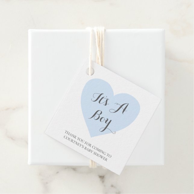 Étiquettes Cadeau C'Est Un Petit Beau Baby shower Pastel Blue Heart (En situation)