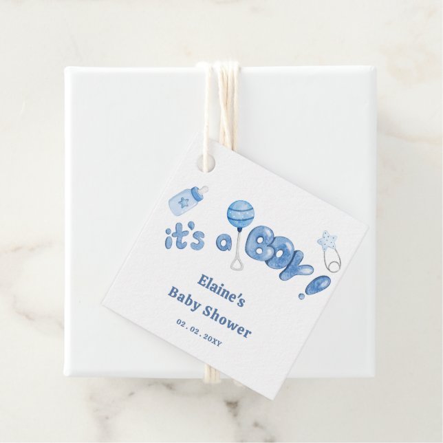 Étiquettes Cadeau C'est un petit garçon Bébé choses Baby shower garç (En situation)