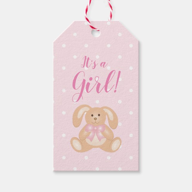 Étiquettes-cadeau C'est une fille Baby shower mignonne lapin rose (Devant)