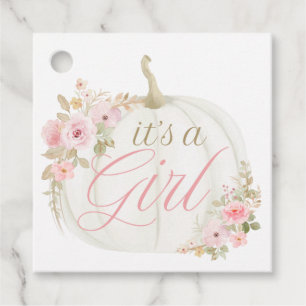 Étiquettes Cadeau C'est une fille citrouille rose baby shower étique