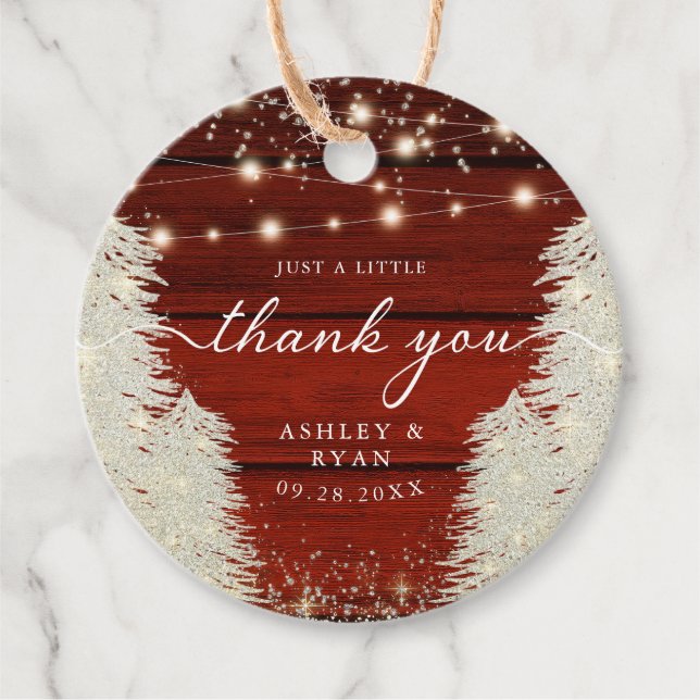 Étiquettes Cadeau Chaîne de bois rustique illumine arbres Mariage Me (Devant)