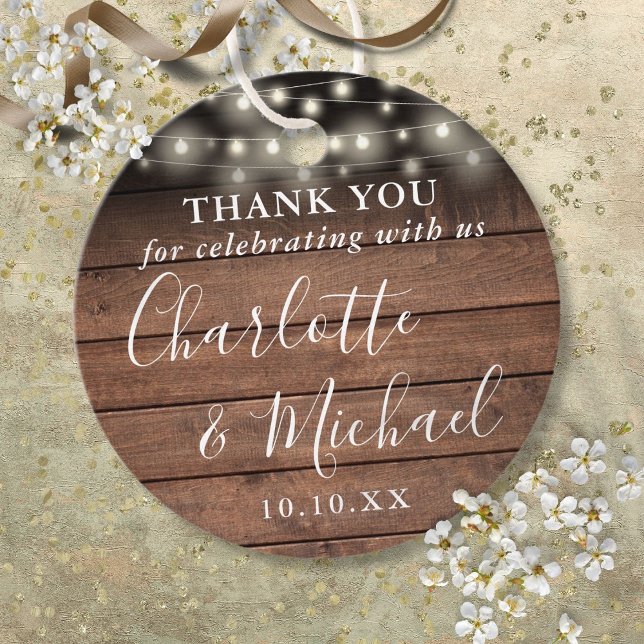 Étiquettes Cadeau Chaîne de bois rustique illumine mariage Favoriser (Rustic Wood String Lights Wedding Favor Thank You Favor Tags)