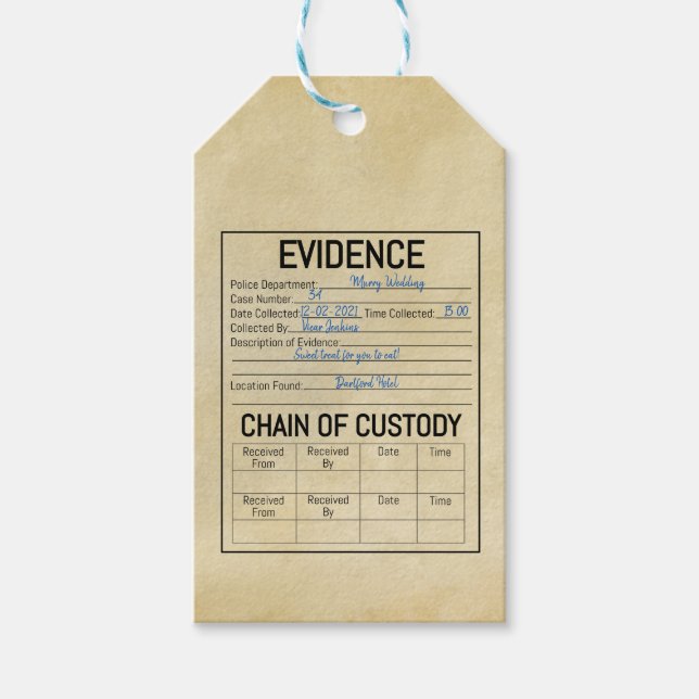 Étiquettes-cadeau Chaîne de preuves chaîne de la garde crime rôle vr (Devant)