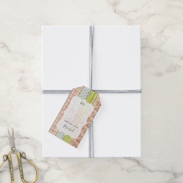Étiquettes-cadeau Chalet Rustique Bois Floral Rose Personnalisé Fave (Avec de la ficelle)