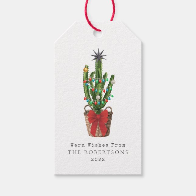 Étiquettes-cadeau Chaleureux voeux Cactus Noël (Devant)