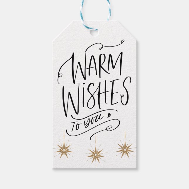 Étiquettes-cadeau Chaleureux voeux pour vous Noël Script Typographie (Devant)