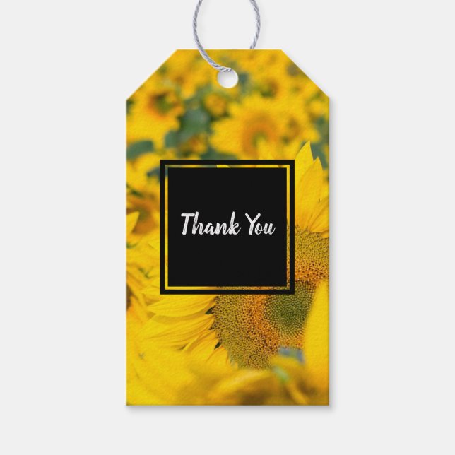Étiquettes-cadeau Champ jaune de tournesols Merci photo (Devant)